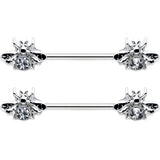 14G 9/16 Clear Gem Bee Beautiful Insect Barbell Nipple Ring Set