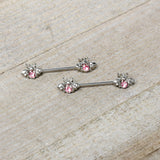 14G 9/16 Pink Gem Bee Beautiful Insect Barbell Nipple Ring Set