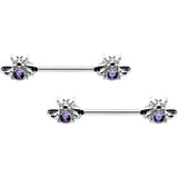 14G 9/16 Purple Gem Bee Beautiful Insect Barbell Nipple Ring Set