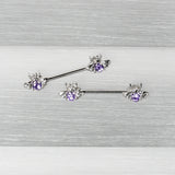 14G 9/16 Purple Gem Bee Beautiful Insect Barbell Nipple Ring Set