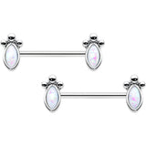 14G 9/16 White Faux Opal Deco Ovals Barbell Nipple Ring Set