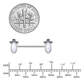 14G 9/16 White Faux Opal Deco Ovals Barbell Nipple Ring Set