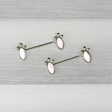 14G 9/16 White Faux Opal Deco Ovals Barbell Nipple Ring Set