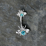 Blue Gem Bees Beautiful Insect Double Mount Belly Ring