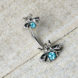 Blue Gem Bees Beautiful Insect Double Mount Belly Ring