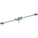 14G Blue Gem Simple Stylized Dragonfly Industrial Barbell 38mm