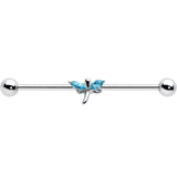 14G Blue Gem Simple Stylized Dragonfly Industrial Barbell 38mm