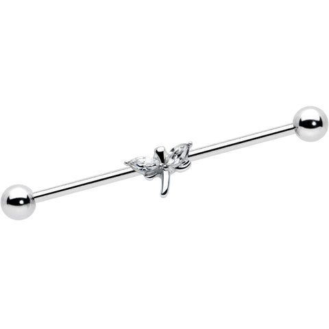 14G Clear Gem Simple Stylized Dragonfly Industrial Barbell 38mm