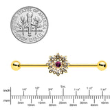 14G Clear Pink Gem Gold Tone Starry Flower Industrial Barbell 38mm