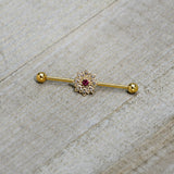 14G Clear Pink Gem Gold Tone Starry Flower Industrial Barbell 38mm