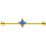 14G Blue Synthetic Opal Gold Tone Rhombus Industrial Barbell 38mm