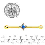 14G Blue Synthetic Opal Gold Tone Rhombus Industrial Barbell 38mm