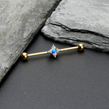 14G Blue Synthetic Opal Gold Tone Rhombus Industrial Barbell 38mm