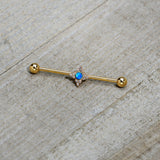 14G Blue Synthetic Opal Gold Tone Rhombus Industrial Barbell 38mm