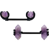 14G 9/16 Purple Amethyst Black Claw Obelisk Barbell Nipple Ring Set