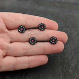 14G 9/16 Clear Gem Black Midnight Flower Barbell Nipple Ring Set