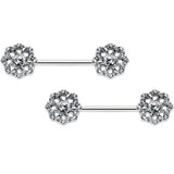 14G 9/16 Clear Gem Epic Fabulous Flower Barbell Nipple Ring Set
