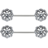 14G 9/16 Clear Gem Epic Fabulous Flower Barbell Nipple Ring Set