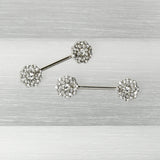 14G 9/16 Clear Gem Epic Fabulous Flower Barbell Nipple Ring Set