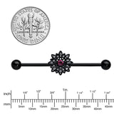 14G Clear Pink Gem Black Midnight Flower Industrial Barbell 38mm