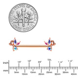 14G 5/8 Aurora CZ Gem Rosy Hue Fleur de Lis Butterfly Barbell Nipple Ring Set