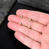 14G 5/8 Aurora CZ Gem Rosy Hue Fleur de Lis Butterfly Barbell Nipple Ring Set