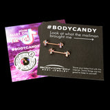 14G 5/8 Aurora CZ Gem Rosy Hue Fleur de Lis Butterfly Barbell Nipple Ring Set