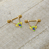 14G 9/16 Blue Gem Gold Hue Tropic Fan Chain Dangle Nipple Ring Set