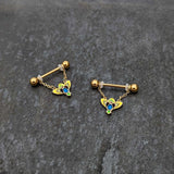 14G 9/16 Blue Gem Gold Hue Tropic Fan Chain Dangle Nipple Ring Set