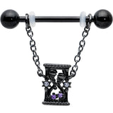 14G 5/8 Purple Gem Black Goth Hourglass Chain Dangle Nipple Ring Set