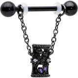 14G 5/8 Purple Gem Black Goth Hourglass Chain Dangle Nipple Ring Set