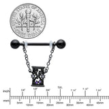 14G 5/8 Purple Gem Black Goth Hourglass Chain Dangle Nipple Ring Set