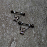 14G 5/8 Purple Gem Black Goth Hourglass Chain Dangle Nipple Ring Set