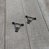 14G 5/8 Purple Gem Black Goth Hourglass Chain Dangle Nipple Ring Set