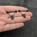 14G 5/8 Purple Gem Black Goth Hourglass Chain Dangle Nipple Ring Set