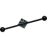 14G Blue Gem Black Lacy Rhombus Industrial Barbell 38mm