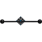 14G Blue Gem Black Lacy Rhombus Industrial Barbell 38mm