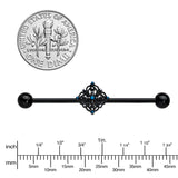 14G Blue Gem Black Lacy Rhombus Industrial Barbell 38mm