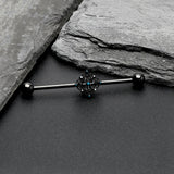 14G Blue Gem Black Lacy Rhombus Industrial Barbell 38mm