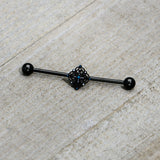 14G Blue Gem Black Lacy Rhombus Industrial Barbell 38mm