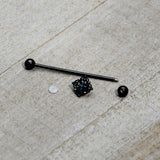 14G Blue Gem Black Lacy Rhombus Industrial Barbell 38mm