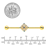14G Blue Gem Gold Tone Texture Emblem Industrial Barbell 38mm