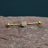 14G Blue Gem Gold Tone Texture Emblem Industrial Barbell 38mm