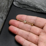 14G Blue Gem Gold Tone Texture Emblem Industrial Barbell 38mm