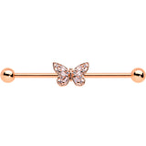 14G Clear Gem Rosy Tone Baroque Butterfly Industrial Barbell 38mm