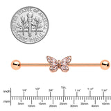 14G Clear Gem Rosy Tone Baroque Butterfly Industrial Barbell 38mm