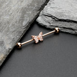 14G Clear Gem Rosy Tone Baroque Butterfly Industrial Barbell 38mm