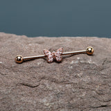 14G Clear Gem Rosy Tone Baroque Butterfly Industrial Barbell 38mm