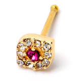 20G 1/4 Clear Pink Gem Gold Tone Open Eye Nose Bone