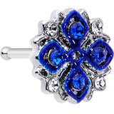 20G 1/4 Clear Blue Gem Embellished Cross Nose Bone
